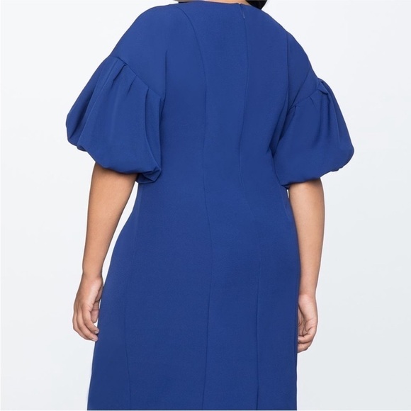 NWT Eloquii Puff Sleeve V Neck Scuba Dress‎ in Blue Size 16 - Picture 2 of 11